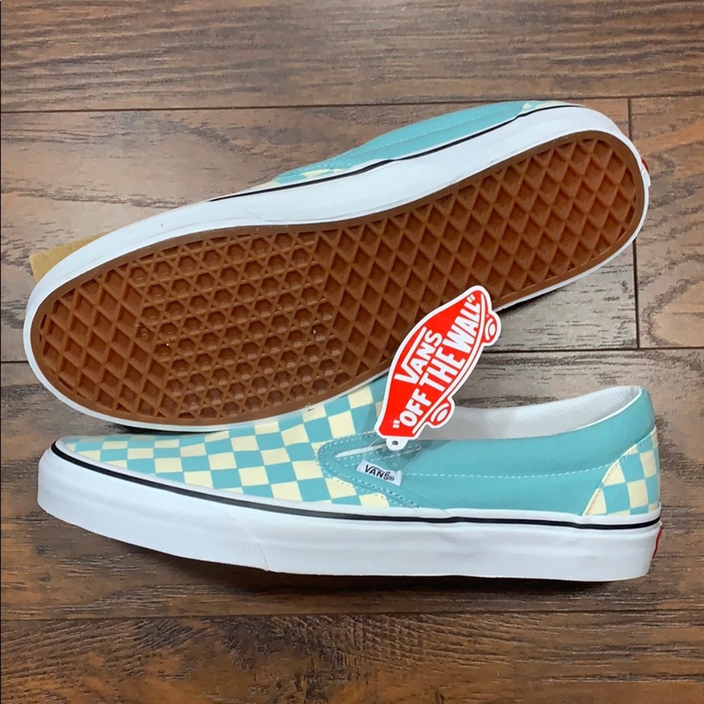 VANS CLASSIC SLIP-ON CHECKERBOARD Aqua Haze men’s - Picture 12 of 16